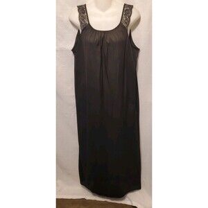 Vintage Berkliff Womens Sz Large Silky Maxi Slip Dress Lace Shoulder